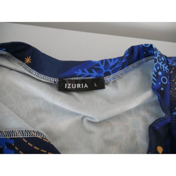 Women's V-neck Graphic Blue Print Short Sleeve Top L - Picture 5 of 5